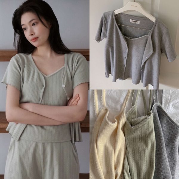 [Juuneedu] J'eu Softy Half Sleeve Pyjamas Set (Cardiagn + Sleeveless + Pants) (3 Color) *Season Limited*