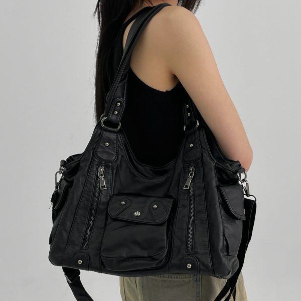 [Blackup] Punkall Leather Two Way Bag (Black)
