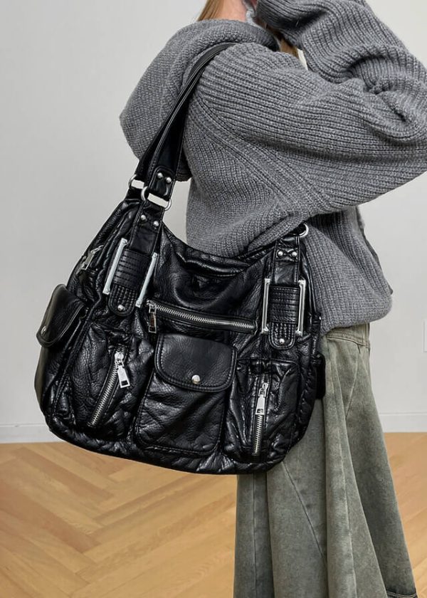 [Blackup] DET Vintage Leather Shoulder Bag (Black)