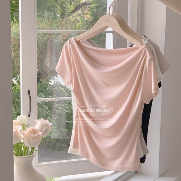 [Perbit] Its You Drape Semi Open Boat Neck Tee (4 Color) *Season Limited*