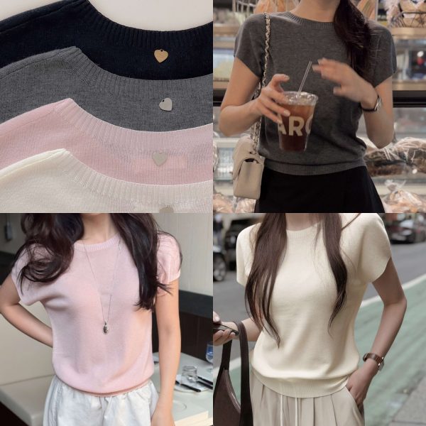 [Slowand] SLOWMADE Heart Symbol More Soft Plain Knit Top (4 Color) *Summer Season Limited*