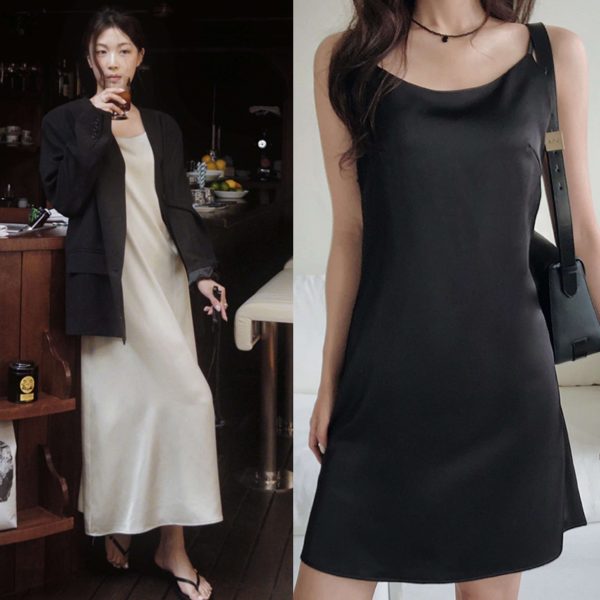 [Slowand] SLOWMADE Silky Satin Bustier One Piece Basic/ Long (2 Color) *Made in Korea* *Summer Limited*