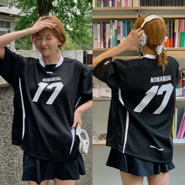 [BLACK FRIDAY ONE DAY SALE] Seulgi Pick Nomanual 17 Mesh Block Football Jersey Unisex (Black)