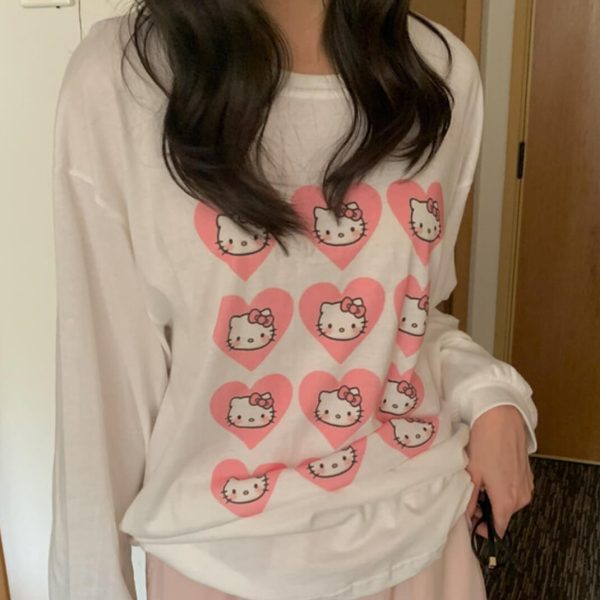 [Ordinairement] Heart Kitty Overfit Long Sleeve T-Shirt (2 Color) *Season Limited*