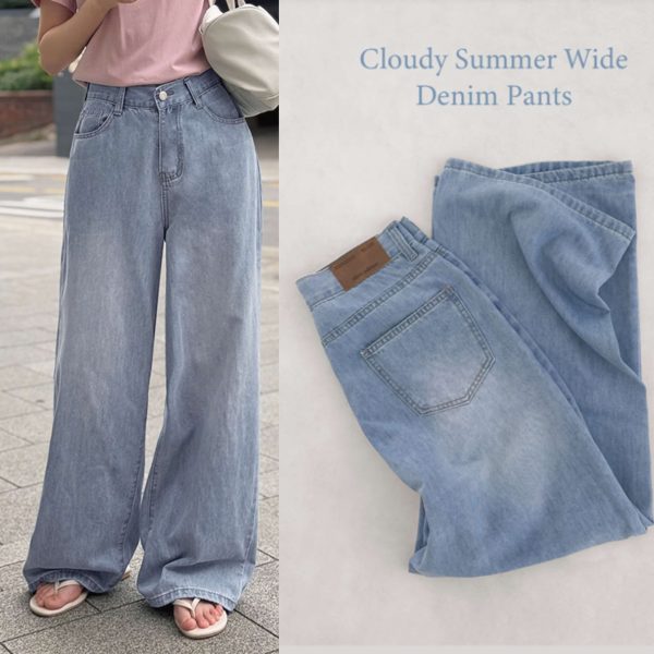 [Slowand] SLOWMADE Cloudy Summer Wide Denim Pants (Light Blue) *3 Length for different height* *Summer Limited*