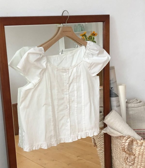 [Shopperland] Lace Frill Half Sleeve Blouse (2 Color) *Summer Limited*