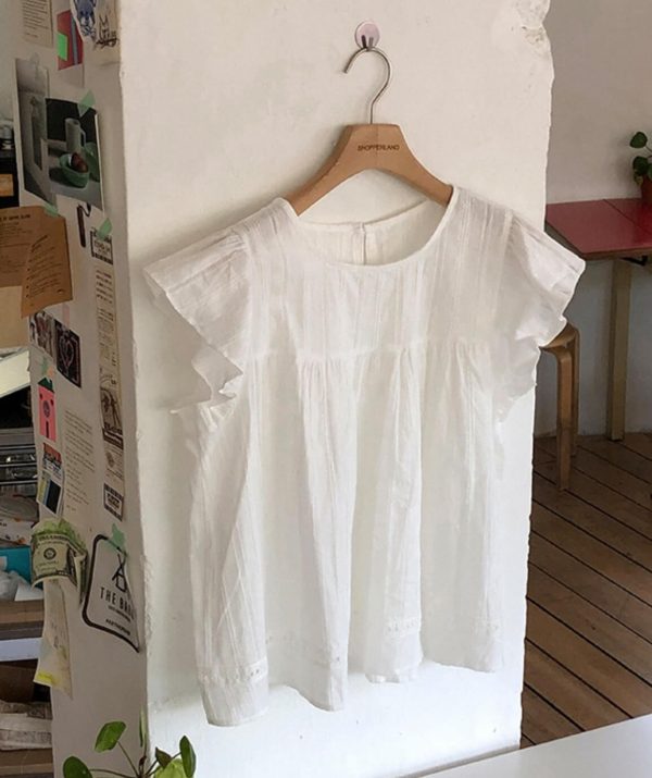 [Shopperland] Punching Summer Half Sleeve Blouse (Ivory) *Summer Limited*