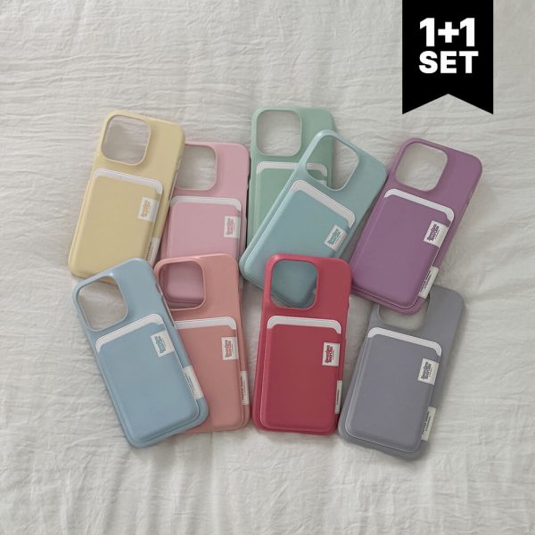 [The Nine Mall] Pastel Color Label Magsafe Hard Phone Case + Magsafe Card Slot SET (9 Color)