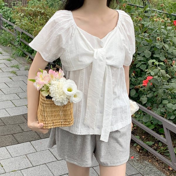 [98 Doci] NEAH Tie Up Half Sleeve Blouse (Ivory) *Summer Limited*