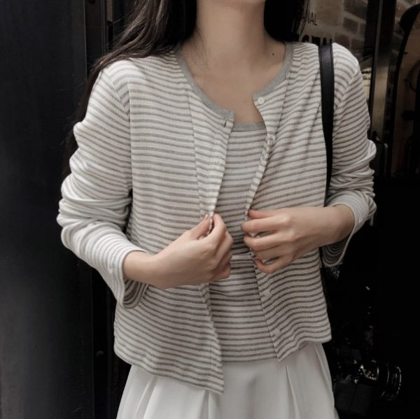 [Slowand] SLOWMADE Hey Striped Sleeveless + Cardigan Set (2 Color) *Autumn Limited* *Made in Korea*